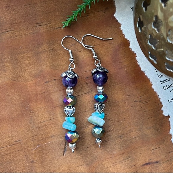 Handmade Bohemian Purple Turquoise Earrings - Picture 10 of 12